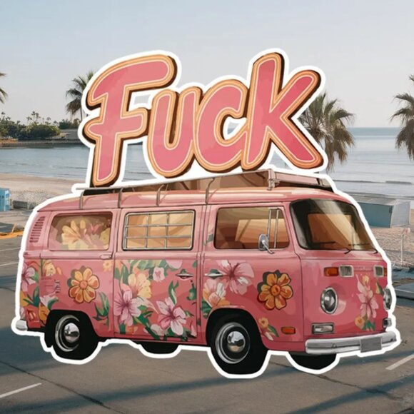 Vintage Pink VW Bus Waterproof Vinyl Sticker 7x6cm - Picture 1 of 1